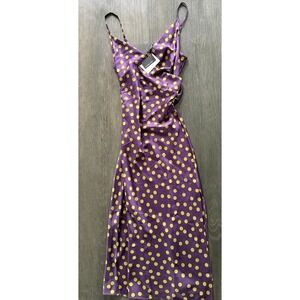 Vanessa Scott NWT Made In Italy Purple Dress Green Polka Dots M/L
